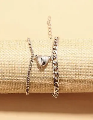 2pcs Couple Matching Heart Charm Magnetic Bracelet Forever Love Promise • £5.39