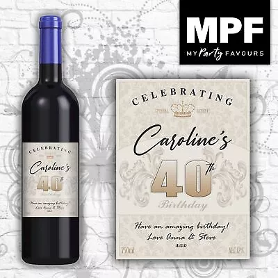 £3 • Buy Personalised Birthday Wine Bottle Label - 21st 30th 40th 50th 60th - Vintage