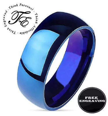 Personalized Men's Blue Stainless Steel Promise Ring - Engraved Men's Ring • $15.50