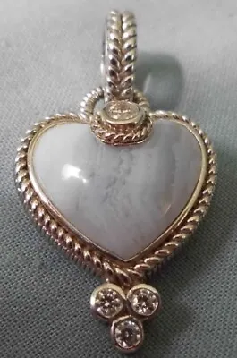 Judith Ripka Sterling Silver Blue Lace Agate CZ Heart Pendant Beautiful • $69.95