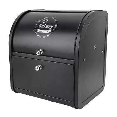 (Flip Top Double Layer Black )Double Layer Bread Box Metal Bread Storage Bin SD • £54.73