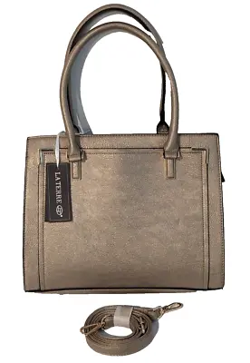 La Terre Fashion Woman’s Gold Metallic Textured Satchel Handbag Removable Strap • $29.99