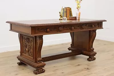 Italian Renaissance Antique Carved Office Desk Library Table #47194 • $3450