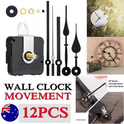 12pcs Wall Clock Quartz Movement Motor Mechanism Long Spindle Hands Repair Kit  • $10.95