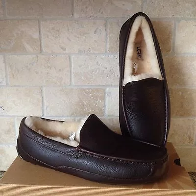 Ugg Ascot China Tea Leather Sheepskin Slipper Moccasin Size 11 3e Wide Width Men • $93.49