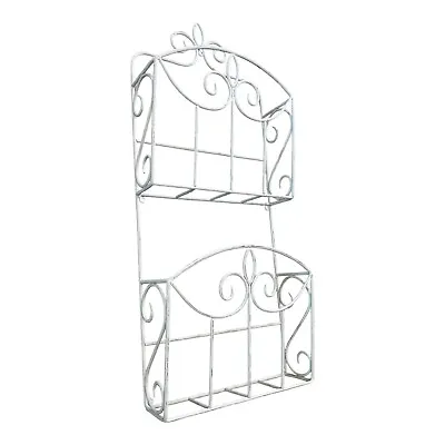 Magazine Holder Rack Metal Wall Mounted 2 Tier White Shabby Chic Distressed • $14.99