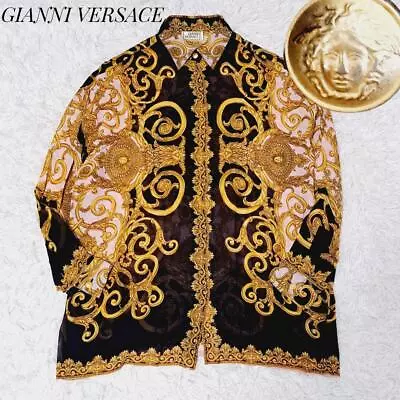 Versace 100% Silk Baroque Medusa Button Blouse Good Condition • $355.21