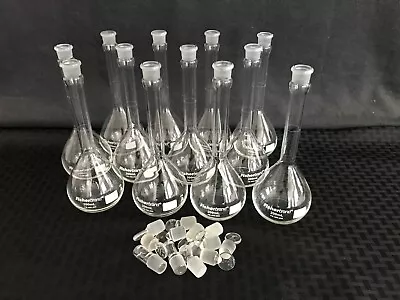 (12) Fisherbrand Reusable Glass 200mL Class A TC Volumetric Flask W/ #16 Stopper • $149.99