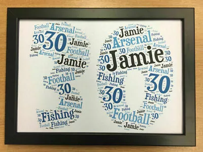 Personalised Custom Made 30th Birthday Word Cloud Present Gift 30 Party New Blue • £12.95