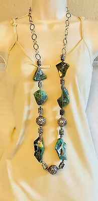 Chrysoprase Necklace Genuine Gemstone Collar Massive Boho Rare Silver Runway • $135