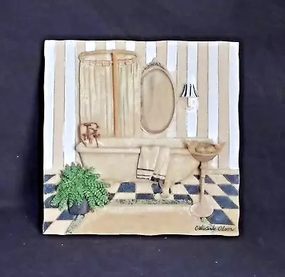 Vtg C Winterle Olson 3D 5.5” X 5.5” Wall Art Resin Plaque Painting Bathroom EUC • $21.85