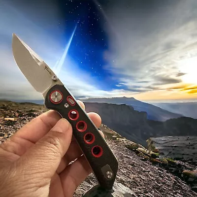 Reate PL-XT Folding Knife Black Micarta Handle Nitro-V Plain Red Speed Holes • $125