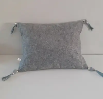 Throw Cushion Bead & Tassel Grey Rectangle Sofa Boudoir 12 X 16  Complete Inner • £17.99