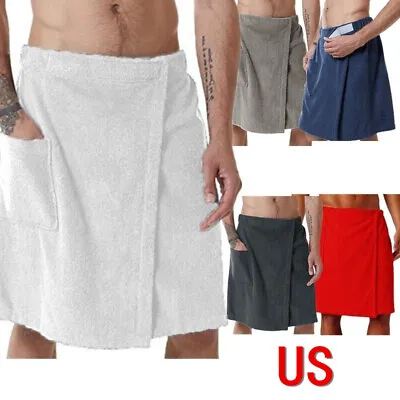 US Men Coral Fleece Bath Wraps With Pocket Bathrobe Shower Towel Body Cover Up • $18.39