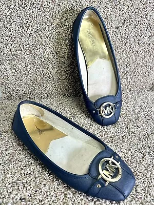 Michael Kors Fulton Saffiano Leather Moc Driving Ballet Shoes Navy Women Sz 9.5M • $21.80