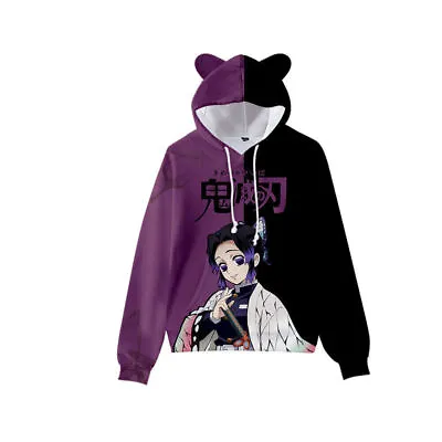 ·Demon Slayer Anime Hoodie Pullover Sweatshirt Girls Cute Cat Ear Tops Casual • £11.39