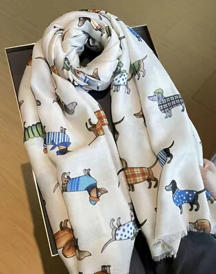 Winter Dachshund Pattern Scarf Twill Thin Breathable Fringe Shawl Wrap Dog Lover • $33.40