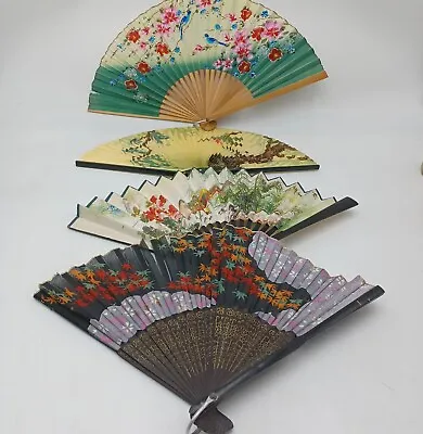 Vintage Chinese Ladies Paper Folding Hand Fans. Lot Of 4. Pre-owned  • $19.60