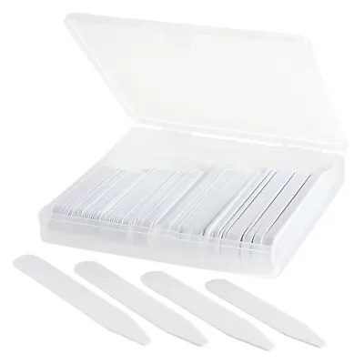 100 Plastic Collar Stays  For Men Shirts 4 Various Sizes In Clear Divided Box  • $7.95