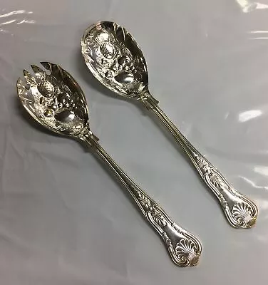 Vtg EPNS A1 Sheffield England Silver Plate Fruit Pattern Serving Spoon & Fork  • $21.45