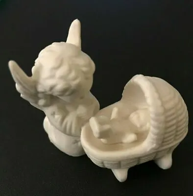 Vintage Goebel Angel Kneeling By Baby Jesus In Cradle Mini Figurine  • $27.99