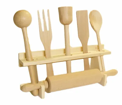 £16.29 • Buy 6 Piece Utensil Set For Kitchen Wooden Stand Solid Wood Perfect Modern Kitchens
