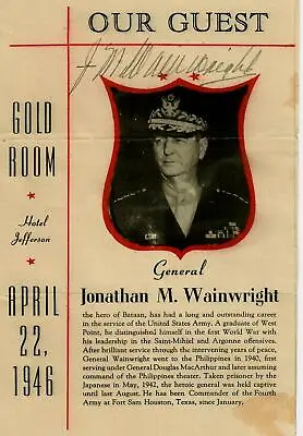 RARE!  Medal Of Honor” Jonathan M Wainwright Hand Signed Announcement Dated 1946 • £481.88