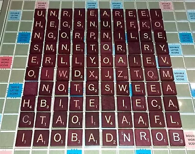 100 Scrabble Deluxe Burgundy Red Wood Letter Tiles B • $18