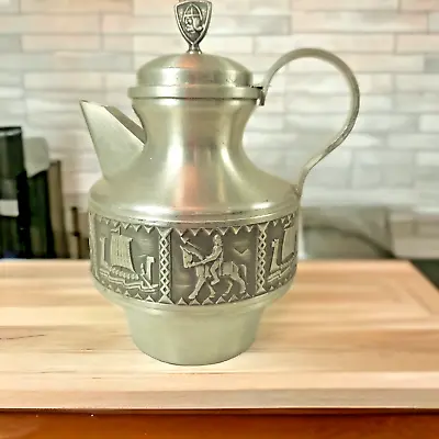 Vintage Snorre Norsk Tinn Large Pewter Tea Coffee Pot Viking Votive 1960s • $65
