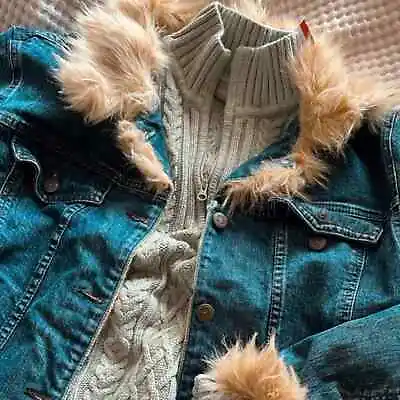VINTAGE 90s Y2k SPI Fur Lined Denim Jacket • $67