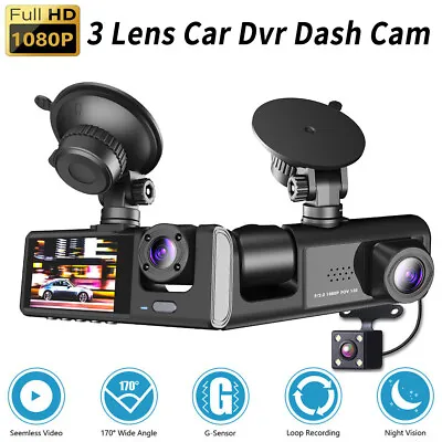 $47.99 • Buy Car Dual Lens Dash Cam HD 1080P Front/Rear/Inside Video Recorder Camera G-sensor