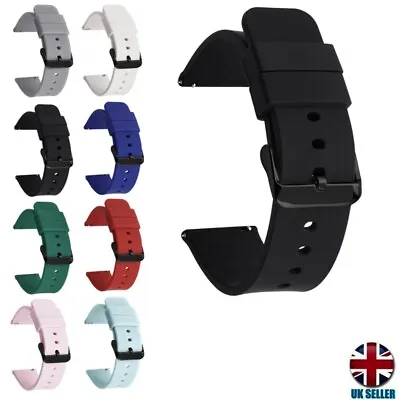 Black Buckle Soft Silicone Rubber Watch Smart Band Strap Quick Release Uk • £6.49