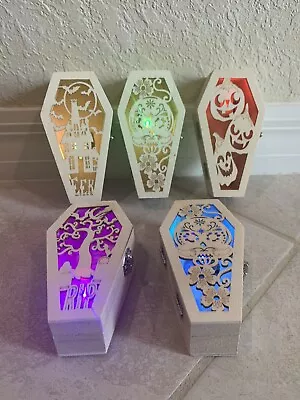$15 • Buy Carved Wood Coffin Led Lighted Trinket Box