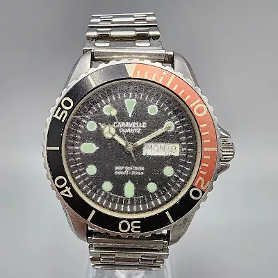 VTG Caravelle Deep Sea Diver Watch Men 37mm Black Dial Silver Coke Beze READ!!!! • $99.99