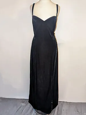 Vintage 80s/90s Velvet Maxi Dress Size 14 Party Wedding Evening Cocktail Black • £29.99