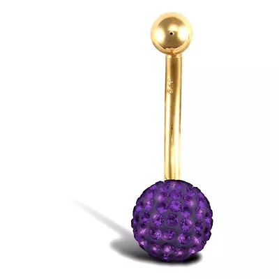 9ct Gold Jewelco London Round Crystal 8mm Disco Ball Banana Belly Bar 12mm • £59.99