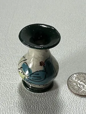 Miniature Dollhouse Doll  - Indian / Mexican Pottery Vase Hand Painted Blue Bird • $9.72