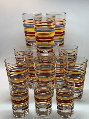 $60 • Buy Set Of (x14)~Fiestaware Glass Tumblers~Mambo Striped~11 Large / 3 Small~EUC