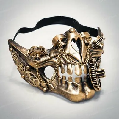 Steampunk Face Masks Halloween Masquerade Mask Costume Gold Chain • $24.95
