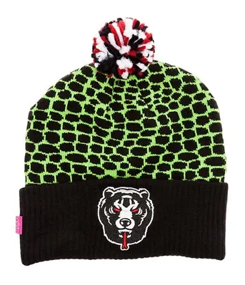 Mishka Mens The D.A. Snakebite Pom Beanie Hat Green One Size • $14.41