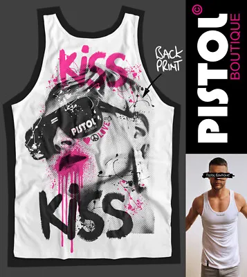 Pistol Boutique Mens White SUNGLASSES GIRL KISS Back Print Vest Top Singlet Tank • £25.19