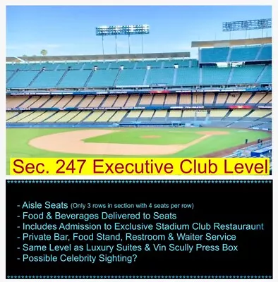 (2) Dodgers Vs. Mets Tix 4/21/24  * Executive Club Level W/Stadium Club Access * • $235