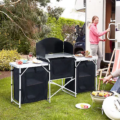 Folding Camping Kitchen Cabinet Picnic Table Cupboard Cooking Storage Travel • £82.99