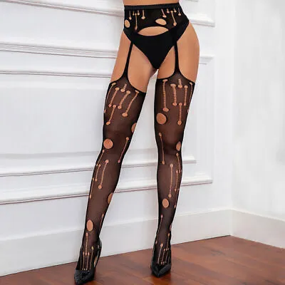 Women's Sexy Ripped Effect Open Crotch Suspender Tights Distressed Look Holes • $10.09