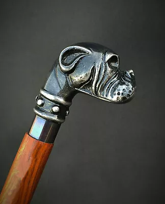 Bulldog Dog Head Handle Vintage Style Wooden Walking Stick Brown Shaft Victorian • £27.35