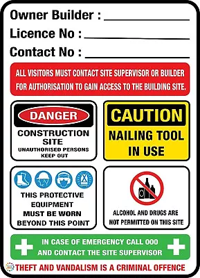 Owner Builder Construction Site Safety Sign  - Various Sizes & Substrate (bd26) • $36.29