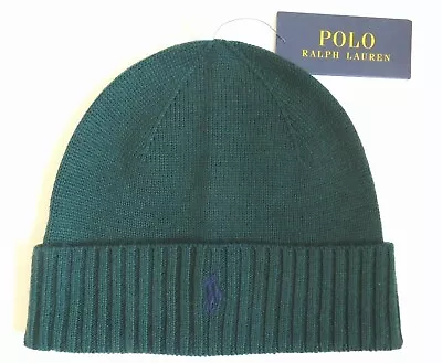 Polo Ralph Lauren Mens Beanie Hat Green Navy Blue Logo NEW Merino Wool Winter  • £39.95