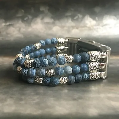 $86.42 • Buy Beaded Apple Watch Band Women IWatch Jewellery Fitbit Bracelet Blue Agate 2