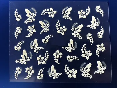 3D Nail Stickers Decals White Flowers Butterflies Nail Art Decor Manicure AU  • $2.99