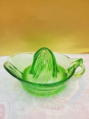 Vintage Uranium Glass Juicer Vaseline Depression Glass Squeezer Fruit Juicer • $15